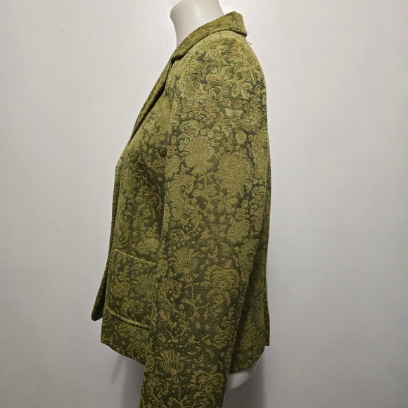 Rafael Womens Green Floral Brocade Blazer Jacket Size 12 Button Front - Picture 3 of 7
